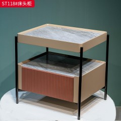 千匠一品 意式风格 岩板+E1级环保板材+哑光烤漆+皮艺+实木抽屉+回弹导轨+五金脚 时尚大气床头柜ST114  ST117  ST118-L