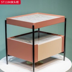 千匠一品 意式风格 岩板+E1级环保板材+哑光烤漆+皮艺+实木抽屉+回弹导轨+五金脚 时尚大气床头柜ST114  ST117  ST118-L