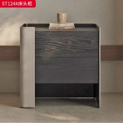 千匠一品 意式风格 烟熏木皮+开放漆+实木抽屉+回弹导轨+碳素钢板柜体 时尚大气床头柜ST124-L