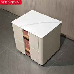 千匠一品 意式风格 岩板+E1级环保板材+哑光烤漆+实木抽屉+回弹导轨+五金脚 时尚大气床头柜ST125-L