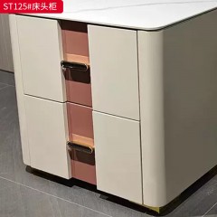 千匠一品 意式风格 岩板+E1级环保板材+哑光烤漆+实木抽屉+回弹导轨+五金脚 时尚大气床头柜ST125-L
