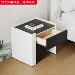 千匠一品 意式风格 E1级环保板材+烟熏木皮+开放漆+实木抽屉+回弹导轨 时尚极简床头柜ST124-J
