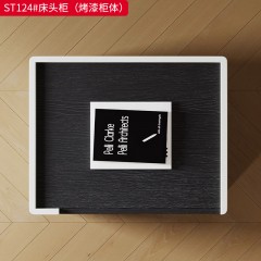 千匠一品 意式风格 E1级环保板材+烟熏木皮+开放漆+实木抽屉+回弹导轨 时尚极简床头柜ST124-J
