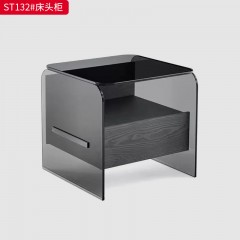 千匠一品 意式风格 E1级环保板+钢化玻璃+烟熏木皮饰面+开放漆+回弹导轨 时尚极简床头柜ST132-J