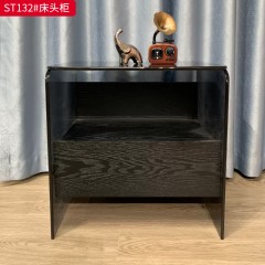 千匠一品 意式风格 E1级环保板+钢化玻璃+烟熏木皮饰面+开放漆+回弹导轨 时尚极简床头柜ST132-J