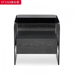 千匠一品 意式风格 E1级环保板+钢化玻璃+烟熏木皮饰面+开放漆+回弹导轨 时尚极简床头柜ST132-J