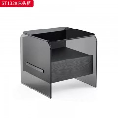 千匠一品 意式风格 E1级环保板+钢化玻璃+烟熏木皮饰面+开放漆+回弹导轨 时尚极简床头柜ST132-J