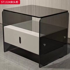 千匠一品 意式风格 E1级环保板+钢化玻璃+烟熏木皮饰面+开放漆+回弹导轨 时尚极简床头柜ST132-J