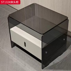 千匠一品 意式风格 E1级环保板+钢化玻璃+烟熏木皮饰面+开放漆+回弹导轨 时尚极简床头柜ST132-J