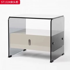 千匠一品 意式风格 E1级环保板+钢化玻璃+烟熏木皮饰面+开放漆+回弹导轨 时尚极简床头柜ST132-J