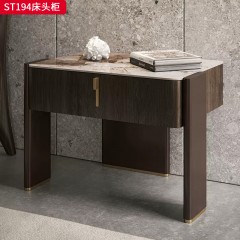 千匠一品 意式风格 岩板+实木抽屉+回弹导轨+哑光烤漆+环保板材 床头柜ST194-J