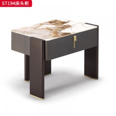 千匠一品 意式风格 岩板+实木抽屉+回弹导轨+哑光烤漆+环保板材 床头柜ST194-J