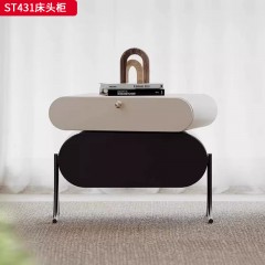 千匠一品 意式风格 环保板材+实木抽屉+哑光烤漆+不锈钢五金脚架 时尚极简床头柜ST431-J