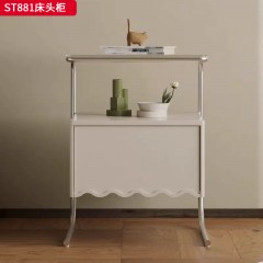 千匠一品 意式风格 环保板材+实木抽屉+哑光烤漆+不锈钢五金脚架 时尚极简床头柜ST881-J