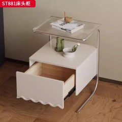 千匠一品 意式风格 环保板材+实木抽屉+哑光烤漆+不锈钢五金脚架 时尚极简床头柜ST881-J