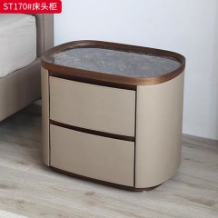 千匠一品 意式风格 岩板+E1级环保板材+马鞍皮工艺+回弹导轨 时尚极简床头柜ST170-J