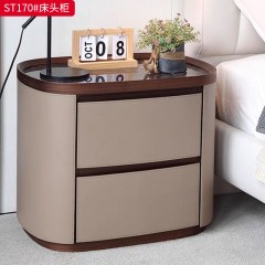 千匠一品 意式风格 岩板+E1级环保板材+马鞍皮工艺+回弹导轨 时尚极简床头柜ST170-J