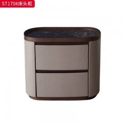 千匠一品 意式风格 岩板+E1级环保板材+马鞍皮工艺+回弹导轨 时尚极简床头柜ST170-J