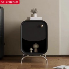 千匠一品 意式风格 E1级环保板+哑光烤漆+实木抽屉+缓冲导轨+不锈钢底座 时尚极简床头柜ST172-J
