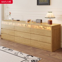 【特价产品】千匠一品 北欧风格 蜡木框架+玻璃 时尚大气九斗柜669-J