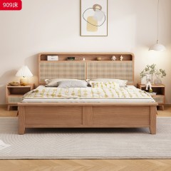 【特价产品】千匠一品 北欧风格 主材白蜡木+编藤+桉木芯床边 时尚大气床909-L