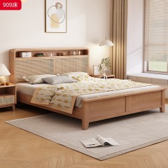 【特价产品】千匠一品 北欧风格 主材白蜡木+编藤+桉木芯床边 时尚大气床909-L