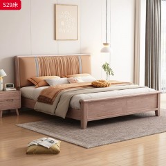 【特价产品】千匠一品 北欧风格 主材白蜡木+优质皮艺面料+高密度海绵+实木床边 时尚大气床S29-L