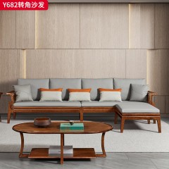 千匠一品 中式风格 金檀木+生态真皮 时尚大气沙发Y682-L