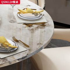 【精品】千匠一品 意式风格 大理石/天然奢石+钢琴烤漆+金属件 时尚大气餐桌QS9612-L