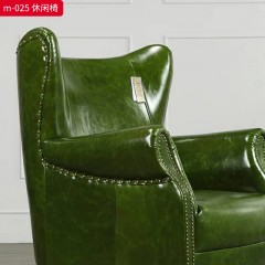 千匠一品 美式风格 优质油蜡皮面料+木框架+填充高密度海绵+实木脚 时尚大气休闲椅m-025-J