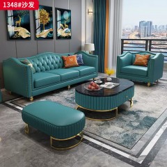 【精品】千匠一品 现代轻奢风格 仿真皮面料+高密度海绵+实木框架+五金底座 时尚大气沙发1348-J