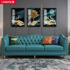 【精品】千匠一品 现代轻奢风格 仿真皮面料+高密度海绵+实木框架+五金底座 时尚大气沙发1348-J