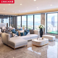 【精品】千匠一品 现代轻奢风格 仿真皮+高密度海绵+实木框架+五金底座 时尚大气沙发1366C-J
