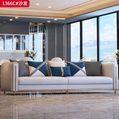 【精品】千匠一品 现代轻奢风格 仿真皮+高密度海绵+实木框架+五金底座 时尚大气沙发1366C-J