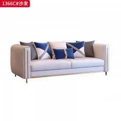 【精品】千匠一品 现代轻奢风格 仿真皮+高密度海绵+实木框架+五金底座 时尚大气沙发1366C-J