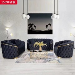 【精品】千匠一品 现代轻奢风格 绒布面料+高密度海绵+实木框架+五金脚架 时尚大气沙发1569-L