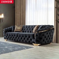 【精品】千匠一品 现代轻奢风格 绒布面料+高密度海绵+实木框架+五金脚架 时尚大气沙发1569-L