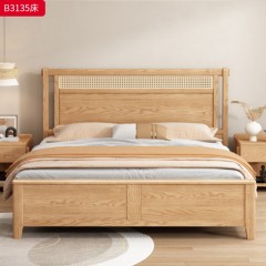 【特价产品】千匠一品 北欧风格 主材白蜡木实木+编藤+实木床板 时尚大气床B3135-L