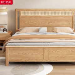 【特价产品】千匠一品 北欧风格 主材白蜡木实木+编藤+实木床板 时尚大气床B3135-L