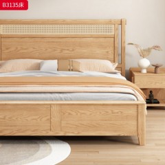 【特价产品】千匠一品 北欧风格 主材白蜡木实木+编藤+实木床板 时尚大气床B3135-L