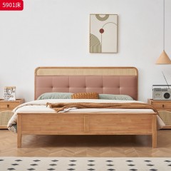 【特价产品】千匠一品 北欧风格 主材橡胶木+辅材实木多层板+编藤+优质面料+高密度海绵填充 时尚大气床5901-L