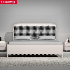 【特价产品】千匠一品 现代风格 棉麻面料+高密度海绵+橡木框架+板木结合+桉木芯床边+月牙结构+七根松木床子 时尚简约床A23-J
