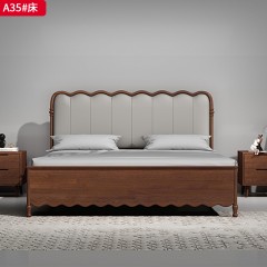 【特价产品】千匠一品 美式风格 生态真皮+高密度海绵+橡胶木+橡木床边+月牙结构+七根松木床子 复古经典床A52 A55 A35 A36-J