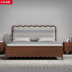 【特价产品】千匠一品 美式风格 生态真皮+高密度海绵+橡胶木+橡木床边+月牙结构+七根松木床子 复古经典床A52 A55 A35 A36-J