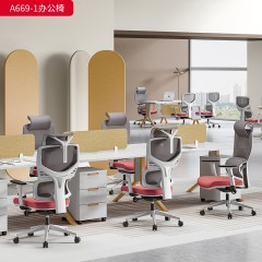 千匠一品 办公风格 可升降2D扶手+透气耐磨特网布+3.0mm厚度单手柄自载重底盘+三级SGS认证气杆+340mm白色尼龙高脚 时尚大气高背主管椅A669-1-L