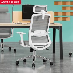 千匠一品 办公风格 白色舒适固定扶手+三级SGS认证气杆+340mm白色尼龙高脚 时尚大气办公椅A803-1-L