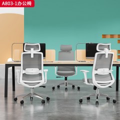 千匠一品 办公风格 白色舒适固定扶手+三级SGS认证气杆+340mm白色尼龙高脚 时尚大气办公椅A803-1-L