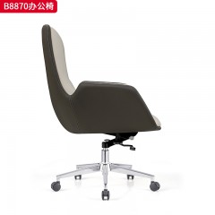 千匠一品 办公家具 巴西进口优质黄牛皮饰面+密度高弹力海绵+中班飞机底盘+SGS认证三级电镀气杆+320mm方锥电镀脚 时尚大气办公椅B8870-L