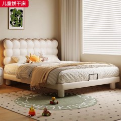 ●千匠一品 儿童风格 加厚加密钢木排骨架+接触面头层牛皮+环保高密度海绵+五金支撑脚 可爱简约儿童饼干床-J