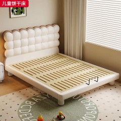 ●千匠一品 儿童风格 加厚加密钢木排骨架+接触面头层牛皮+环保高密度海绵+五金支撑脚 可爱简约儿童饼干床-J